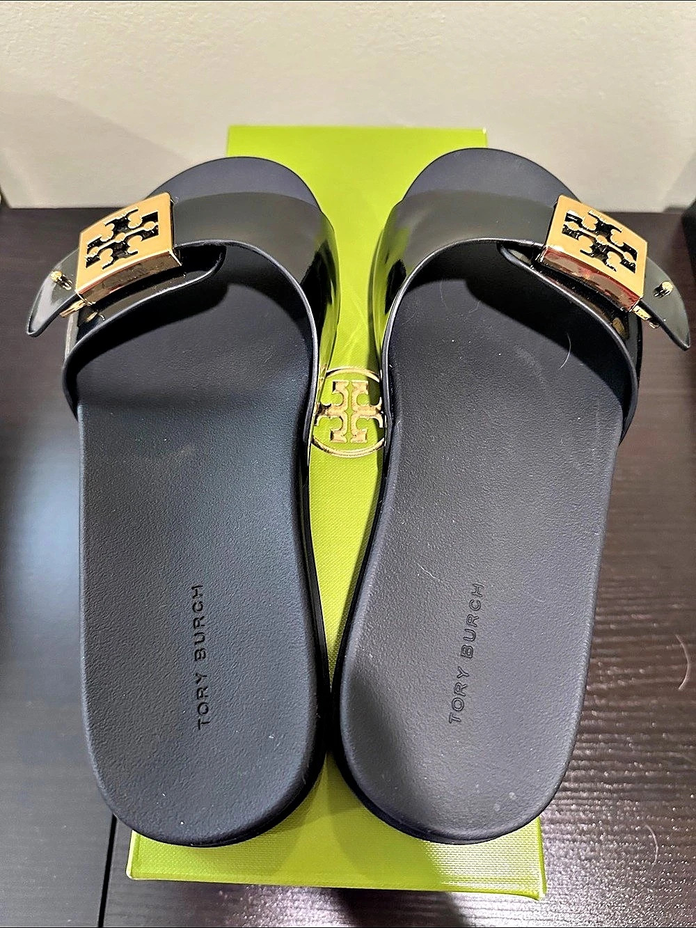 Tory Burch Mellow Buckle Slide Sandals Black & Gold US 7, NEW